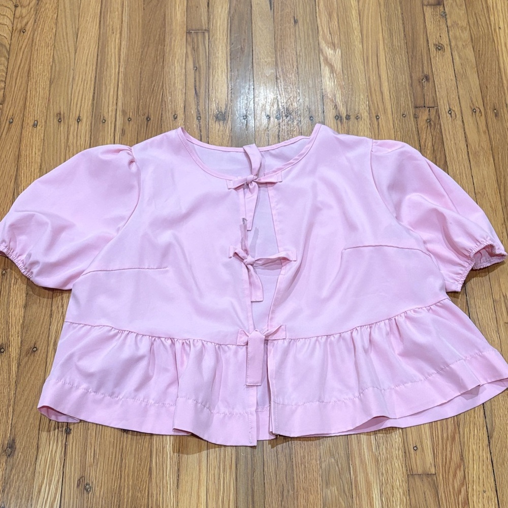 SHEIN Pink Bow Detail Blouse